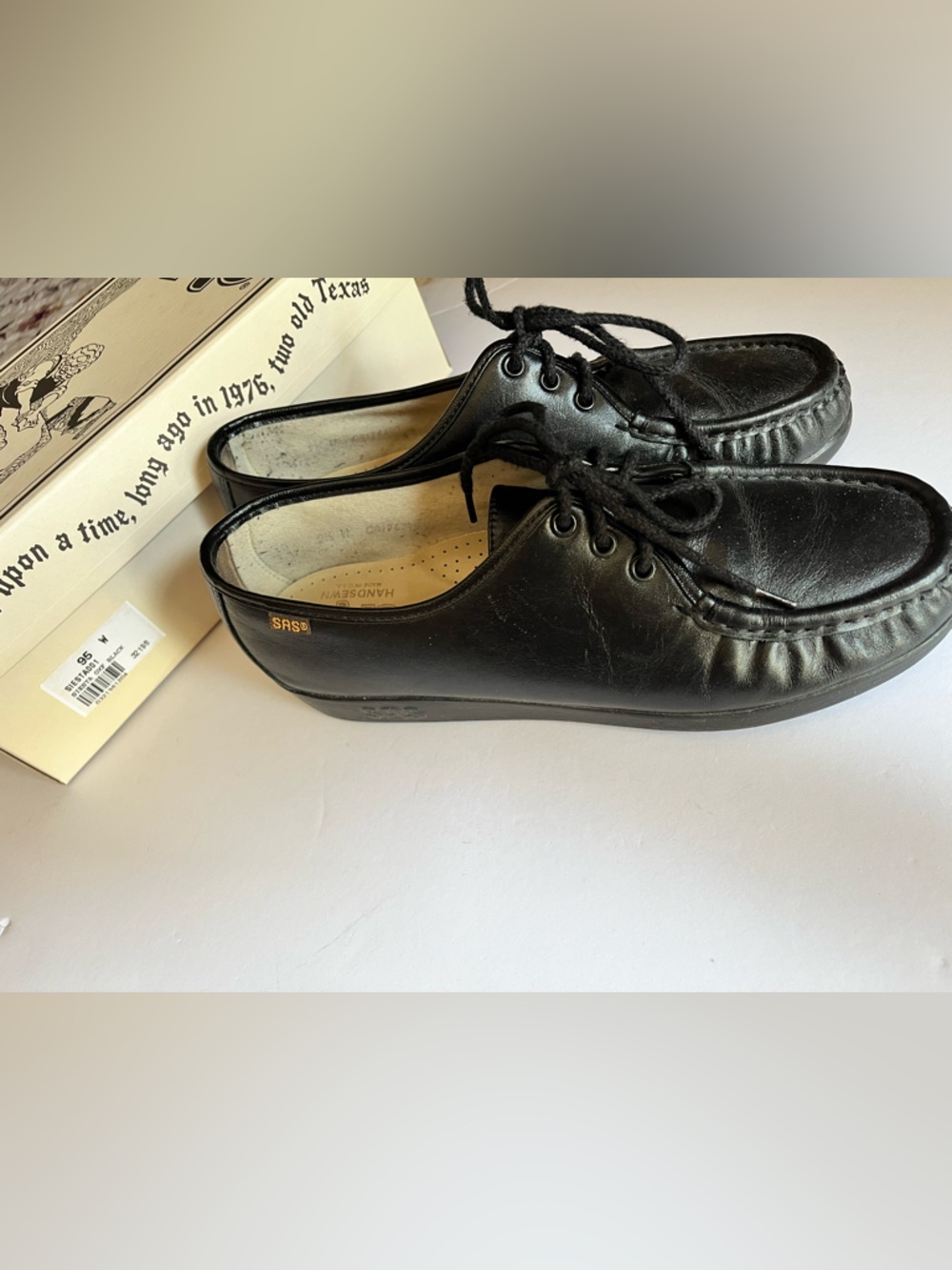 SAS Men's Black Leather Moc Toe Lace-Up Shoes